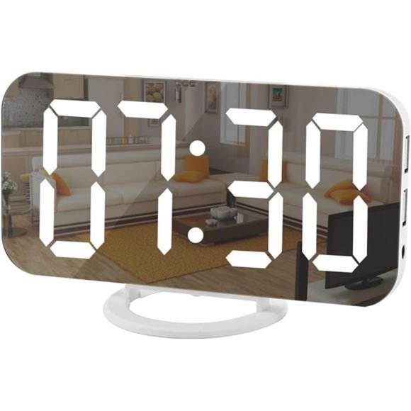 Digital Clock Large Display, LED Electric Alarm Clocks Mirror Surface for Makeup - Picture 1 of 5